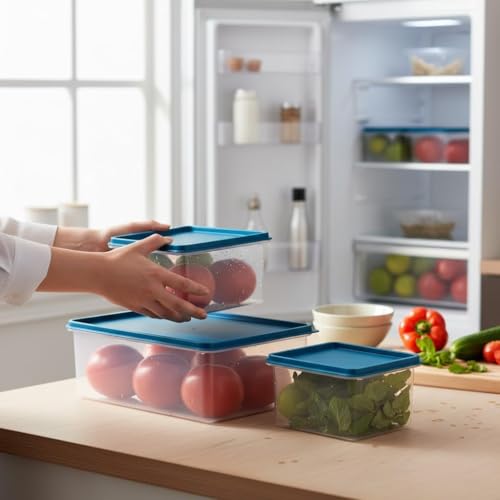 Image of VYOOx Airtight Plastic Storage Containers Set of 3(750ML-2,1500ML-1) for Kitchen, BPA Free Dry Fruit & Snacks Storage Boxes, Pantry Organizer, Leak Proof Food Storage Containers