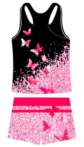 Image of UNIFACO Girls Swimsuits Two Piece Tankini Bathing Suits Boyshort Summer Beach Rash Guard Swimwear for 4-13T