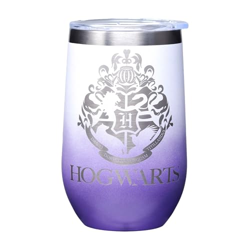 Image of Spoontiques Hogwarts Etched Stainless Steel Tumbler - Insulated Wine Tumbler with Lid - Double Wall Stainless Steel Stemless Wine Glass - 16oz - 5 5 /8 inch Tall