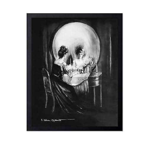 Monem Art Vintage All Is Vanity Poster - Retro Skull Print - Optical Illusion Art - Gothic Gift for Him, Her, Men, Women - Surrealism Wall Decor for Bedroom, Living Room, 16x20 Black Framed