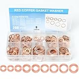 200pcs Copper Metric Crush Washer Assortment - 9 Sizes (M5 to M14) Flat Sealing Gaskets for Oil Drain Plugs, Automotive & Plumbing Applications, Industrial & Household Use
