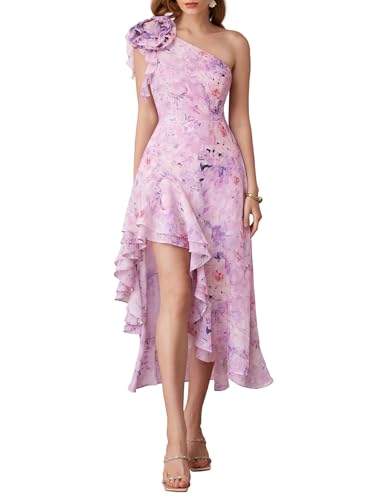 Image of GRACE KARIN Womens Summer One Shoulder Sleeveless Dresses Floral Flowy Ruffle High Low Wedding Guest Maxi Sundresses