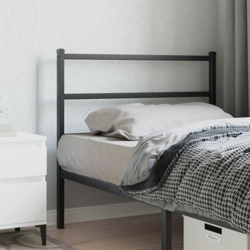 Owoxanthellate Cabecero de cama negro de 112 x 90 cm de acero moderno de metal para cama individual de 107 cm de ancho, marco de cama resistente, accesorio para dormitorio