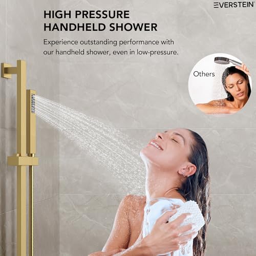 Image of 10 inch High-Pressure Rainfall Shower Faucet with Handheld Spray, Wall Mount Dual Shower Head System with Slide Bar (Brushed Gold)
