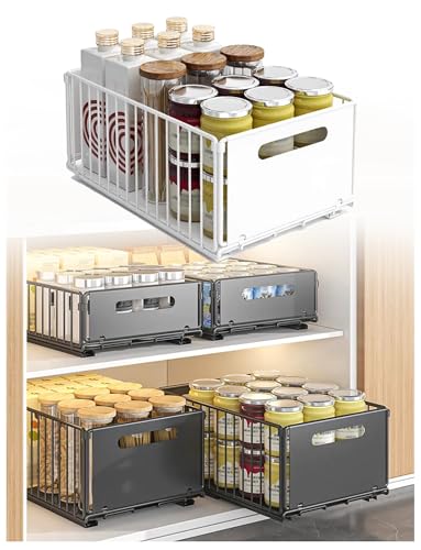 Adjustable Pull-Out Drawer Organizers for Kitchen & Bathroom Cabinets - No Drill, 2pcs Set (Milk, 10cm) - Perfect Storage Solution for Under Sink & Cupboard