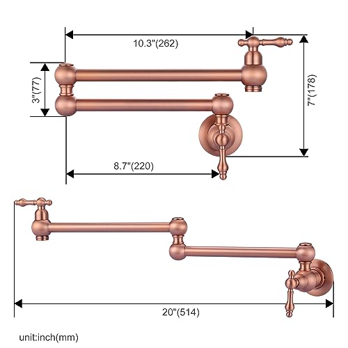 WOWOW Copper Pot Filler Faucet - Solid Brass Pot Filler Wall Mount Kitchen Stove Faucet with Double Joint Swing Arms
