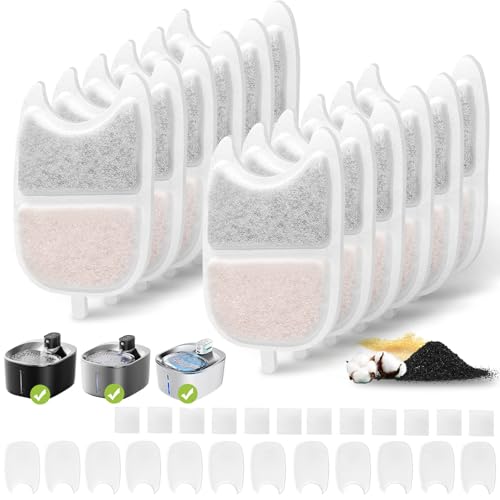 Filtro para Fuente de Gatos, 12 Filtros de Carbón y 24 Esponjas, con Resina de Intercambio iónico y Carbón Activo para Fuente de Gato de 4 L con Detector de Movimiento (YPD-C004)