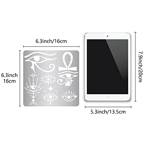 GORGECRAFT 6.3 Inch Evil Eyes Metal Stencil Egyptian Symbol Wood Burning Stencil Reusable Hieroglyphics Journal Stencils Eye of Horus Template Stainless Steel Stencils for DIY Painting Engraving - Image 2