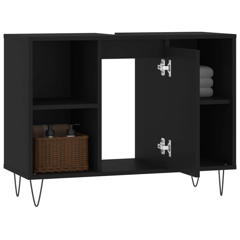 Homgoday Meuble de salle de bain en bois d'ingénierie noir 80 x 33 x 60 cm, armoire de salle de bain, buffet, coiffeuse, toilettes, espace de rangement pour douche, organisateur à la maison, type 4