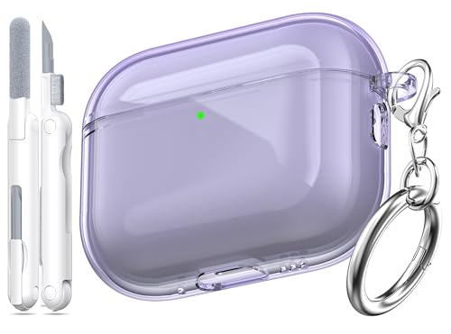 Image of for AirPods Pro 3 Clear Case 2025, Military-Grade Shockproof, Soft TPU Highly Transparent Anti-Yellowing for AirPods Pro 3 Case with Cleaning Kit & Cute Round Buckle, Clear Purple