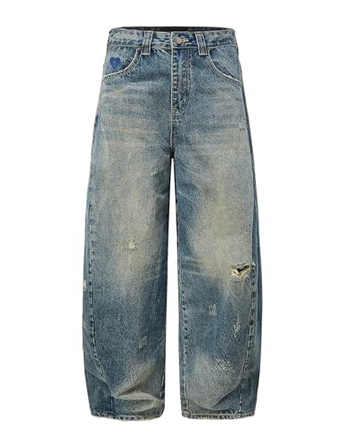 Aelfric Eden Mens Ripped Wide Leg Jeans Vintage Y2k Hip Hop Skater Pants Baggy Jeans Loose Fit Unisex Streetwear Denim Pants