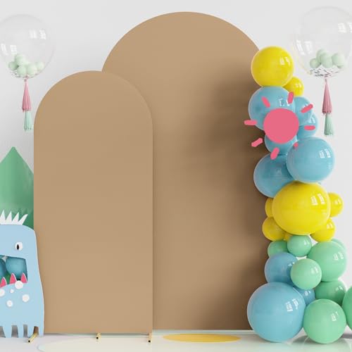 Fomcet Wedding Arch Cover 7.2FT, 6FT Khaki Spandex Fitted Fabric Arch Backdrop Covers 2 Set for Round Top Chiara Arched Backdrop Stand Cover for Wedding Birthday Party Baby Shower Decor