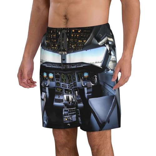 Airplane Cockpit Men's Swim Trunks Quick Dry Board Shorts with Pockets Casual Drawstring Beach Shorts2