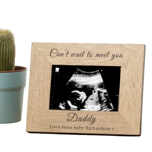 Personalised Can't Wait To Meet You Wooden Photo Frame Gift New Dad Gift Grandparents Gift New Baby Gift Dad to Be, Brown