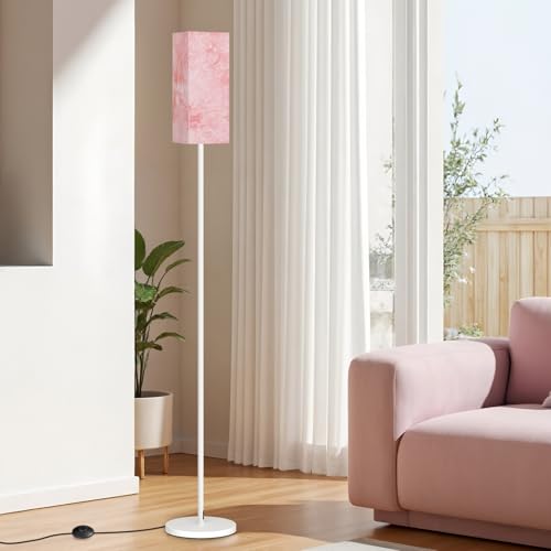 Image of Floor Lamp, Pole Lamp with Foot Switch, Modern Standing Lamp, Minimalist Freestanding Lamp (Bulb Not Included), for Living Room, Bedroom Office ETL Listed, White and Sakura Pink WCP07LD05