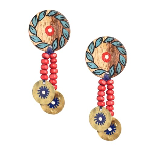 Image of Royal Queen & Empress Handcrafted Tribal Dhokra Earrings Collection for Women - Wooden, Fabric & Round Statement Ethnic Designs in Multiple Colours