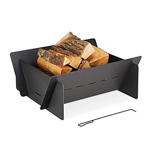 Relaxdays Vuurschaal, massief & zwaar, om in te steken, incl. pookhaak, design open haard tuin, 3 mm staal, zwart