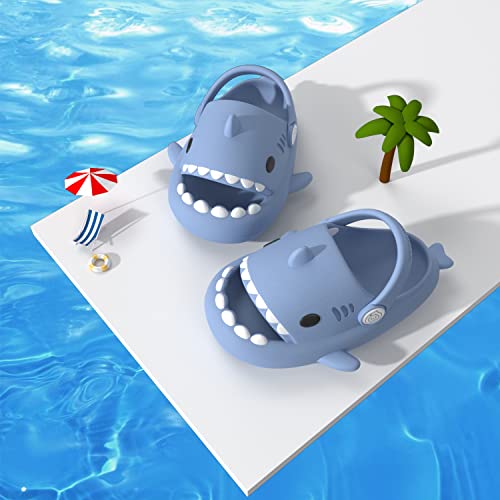 Chaychax Boys Girl Cloud Shark Slides Non-Slip Novelty Open Toe Sandals Extremely Comfy Cushioned Thick Sole Cute Cartoon Shower Slippers Indoor & Outdoor，Lake Blue，8-9 Toddler #TOP6