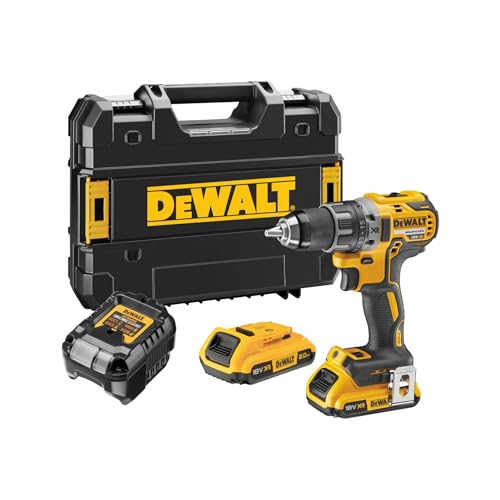 DEWALT XR 18V Taladro Atornillador Sin Escobillas, Ultraligero y Compacto, 2x Baterías 2Ah y Cargador, 70Nm, Luz LED, Maletín Resistente, Herramienta Profesional – DCD791D2-QW