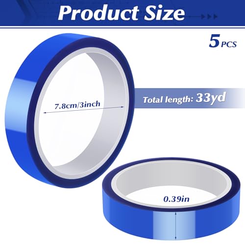 5 Rolls Heat Resistant Tape 20mm × 30m (98ft) Blue Sublimation Tape High Temperature Resistant Blue Tape, Heat Transfer Tape for Sublimation Printer Electronic Soldering, No Residue - Image 3