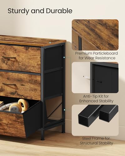Image of SONGMICS BELLAH Collection - Dresser for Bedroom, TV Stand for TVs Up to 70 Inches, Chest of Drawers for Living Room, Closet, Steel, 9 Drawers, Industrial, Rustic Brown and Ink Black ULGS233KD02S