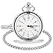 WIOR Classic Smooth Vintage Pocket Watch Silver Steel Mens Watch with 14 in Chain for Xmas Fathers Day Gift (White)
