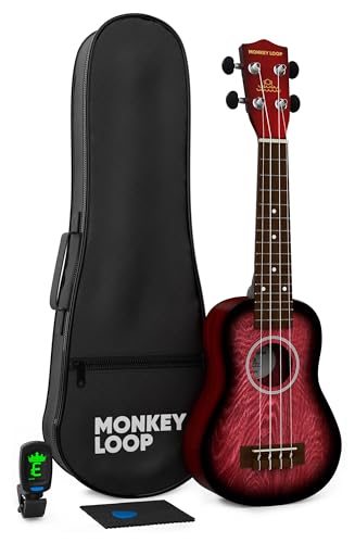 Monkey Loop Jungle Pack Red Ukelele Soprano (Ukelele, Funda, Afinador, Púa y Gamuza Limpiadora)