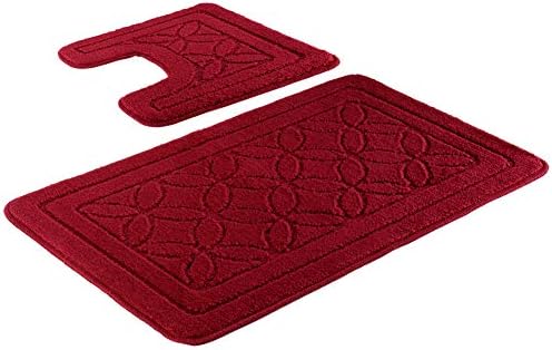 HOMEVER Bath Mats Rugs Set 2 Piece Burgundy Bathroom mats for Toilet, Machine Washable Bathroom Rug with Fashion Pattern, Non Slip Latex (20x31+20x20“, Wine red)