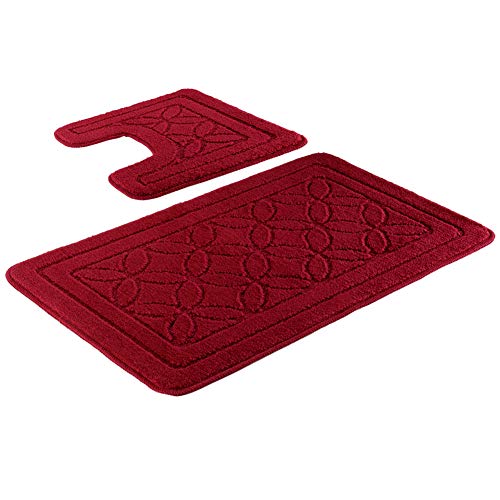 Homever Bath Mats Rugs Set 2 Piece Burgundy Bathroom Mats For Toilet, Machine Washable Bathroom Rug With Fashion Pattern, Non Slip Latex (20X31+20X20“, Wine Red) #TOP3