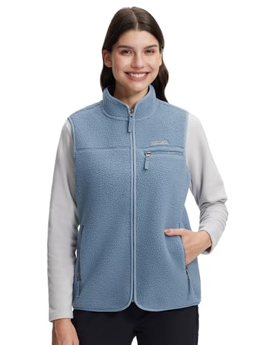 Pioneer Camp Ärmellose Damenweste mit Winddichtem Fleece – Reißverschluss-Taschen, Stehkragen für Outdoor(Teal Blue;L)
