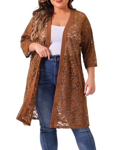 Image of Agnes Orinda Plus Size Cardigans for Women Lace Cardigan Lightweight Crochet 3 /4 Sleeve Cover Up Jacket