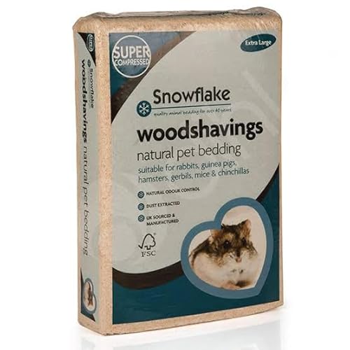 Natural Woodshavings Snowflake Dust Extracted Small Animal Wood Shavings Odour Free Pet Bedding Wood Chips Great For Degus, Hamsters & Guinea Pigs 2.8KG