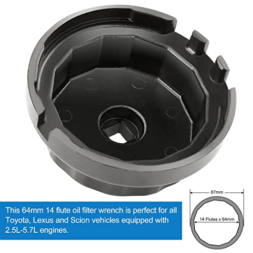 Enmja Oil Filter Wrench For Toyota And Lexus - Fits 2.5-5.7L Engines With 64Mm Cartridge Style Oil Filter System - 4 Slots For Easy Removal Of Oil Filter Caps On Rav4, Camry, Tundra #TOP1
