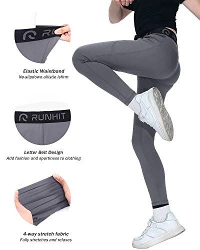Runhit Girls Athletic Leggings Youth Girls Leggings With Pockets Kids Yoga Dance Athletic Pants Teen Active Compression Tights Grey S #TOP4