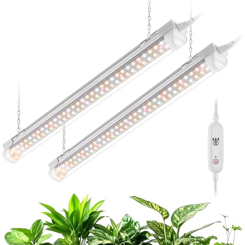 Bstrip T8 Grow Light 1.4FT 36W (2 x 18W) Plant Lights for Indoor Growing with Timer Full Spectrum with 660nm Red LEDs 3467K Ideal for Indoor Plants Greenhouse Seeding Linkable Design 2-Pack
