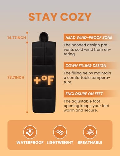 Relexit Adult Wearable Sleeping Bag with Hoodie, Sleeveless Design Adjustable Drawstring Waterproof Wearable Sleeping Bag Ideal for Camping, Cold Weather Black