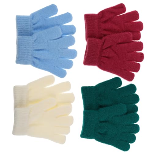 WRITWAA Sulated Thermal Gloves 4 Pack Boys and Girls Mittens Full Finger Knit Soft Fleece Bright Green Light Blue for Winter Sports