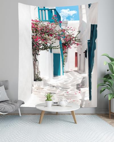 CORFOTO 3x5ft Greece Street Backdrop Fabric Santorini Stones Narrow Alley Background for Mia Birthday Greek Theme Party Decorations Santorini Party Supplies