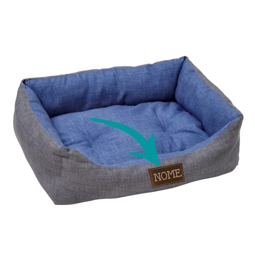 Baroni Home Cuccia per Cane PERSONALIZZABILE in tessuto Grigio e Blu Taglia S, Morbido Divano per Cani e Gatti, Comodo, per Camera da Letto Salotto Corridoio, Lavabile 45x60 cm