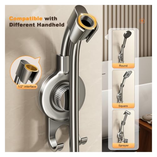 Support de douche ventouse réglable amovible orientable gris - 6