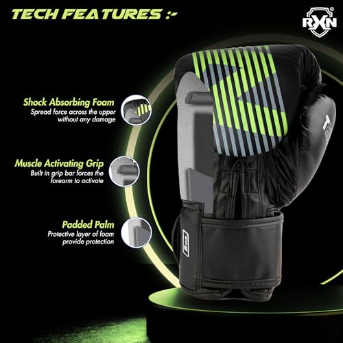 Image of RXN Terra Boxing Gloves, Pro Training & Sparring(Black /Green, 8oz)