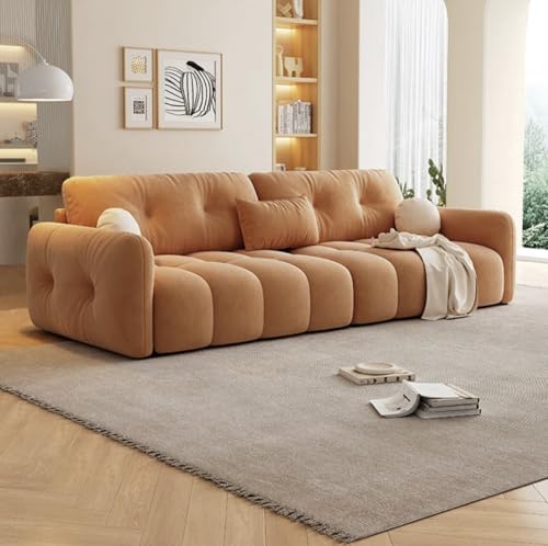 Image of LEGACY OF COMFORT California Velvet Modern Sofa Upholstered 3 Seater Sofa Three Seater Sofa for Living Room Hotels & Offices (Orange)