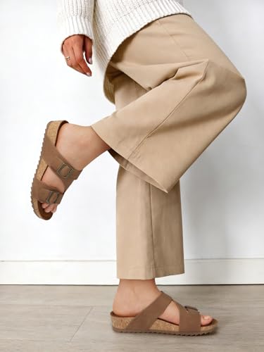 Image of SHIBEVER Comfortable Slides Sandals for Women: Wedge Adjustable Buckle Slip on Slide - Arch Support Open Toe Woman Sandal