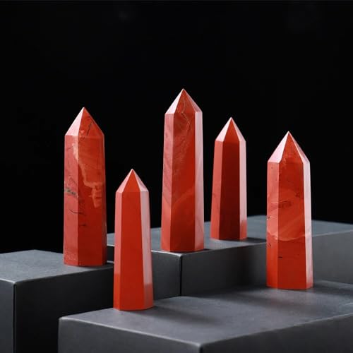 Quartz rouge aura et colonne jaspe de qualite superieure taillee en pointe