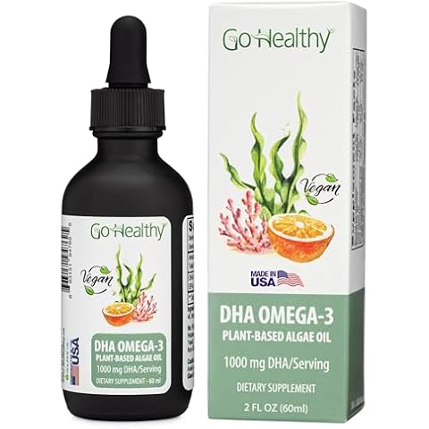 Go Healthy DHA Omega 3 Supplement Liquid Drops for Kids, Children, Infants & Adults - Vegan Omega 3 Fish Oil Alternative, Orange Flavor, 30,000 mg DHA per Bottle 30-120 Servings Cover