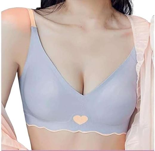 Women’s Seamless Stretch Cotton Bra Comfort Everyday Bra with Soft Padding, Adjustable Straps &amp; Heart Design | Non-Wired,L...