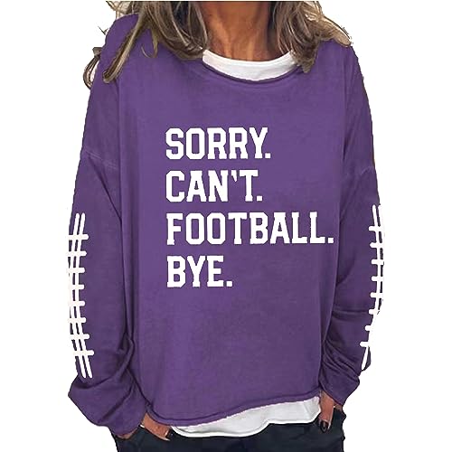 MOGUI Sorry Can'T Football Bye Shirt Funny Game Day Football Lover Loose Casual Long Sleeve Sweatshirt, Purple, XXL