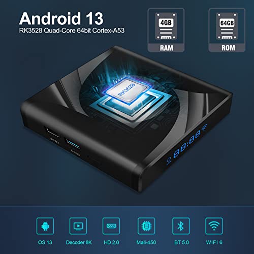 Saintdise X88PRO Android Tv Box 13.0 Rk3528 Quad-Core 64Bit Cortex-A53 Chipset Smart Tv Box 4Gb Ram 64Gb Rom Builtin 2.4G 5G Wifi And Bluetooth 5.0 Support 3D 8K H.265 Videos thumb #2