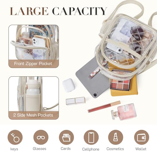 Image of Missnine Small Clear Backpack for Stadium Events Anti-theft Mini Clear Bag for Sport Event Concert with Cute Pom-pom Ball