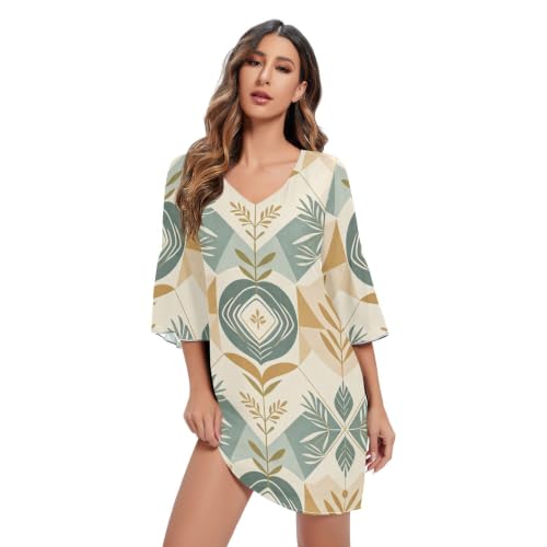 Vestido de gasa para mujer acampanado con elegante cuello en V